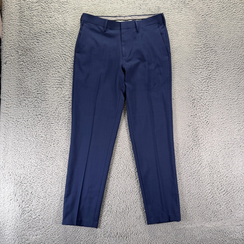 Haggar Pant Mens 32x30 Blue Polyester Dress Straight Slim Preppy Career Stretch